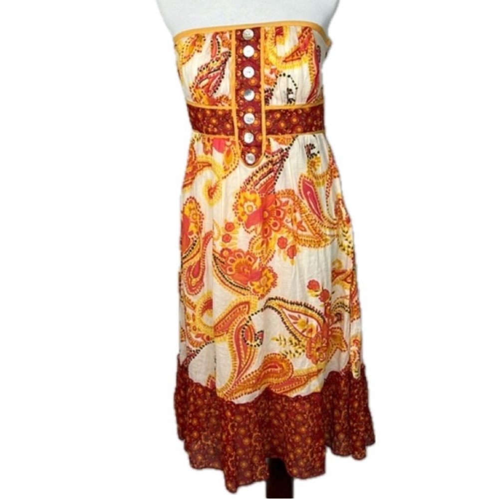 Vintage Y2K Patchwork Strapless Babydoll Dress Sz 8 Festival Paisley Boho Flaws